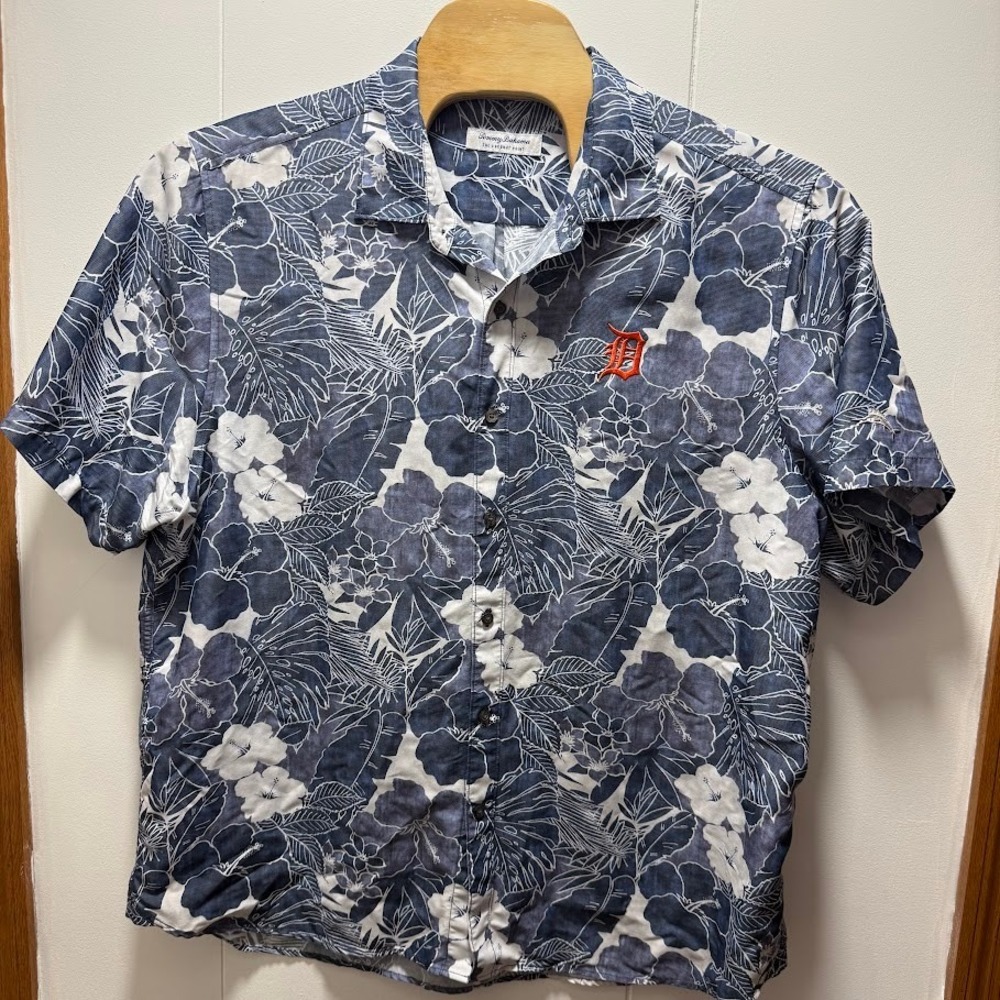 Tommy‎ Bahama Detroit Tigers Coconut Point Tropical Floral Shirt Mens XXL Blue